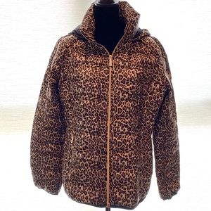 MK Leopard print Packable hooded down puffer
